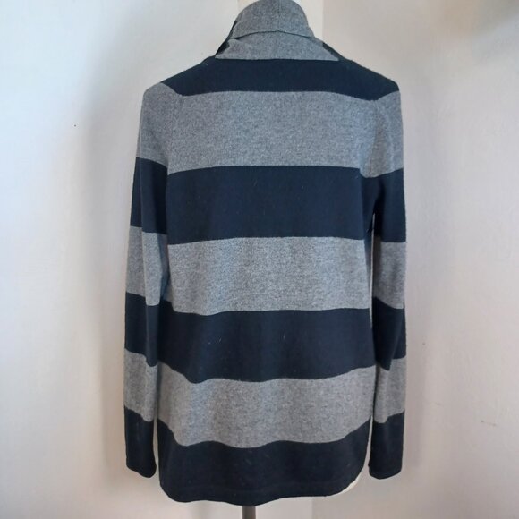 Theory Cashmere Cardigan Ashtry R Royal Black Gray Stripes Open Front Size Small - Picture 3 of 10